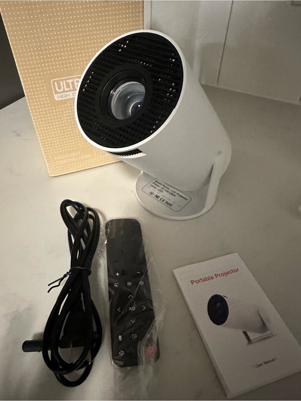 Ultra HD  White Portable Projector with Remote
